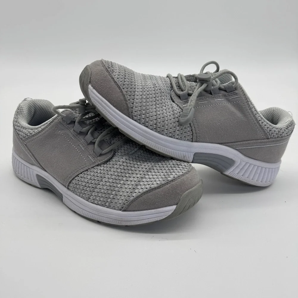 Orthofeet Coral Gray Mesh Walking Shoes Womens 8.5 Wide Bungee Lace 844